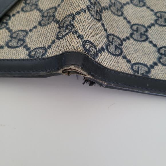 GUCCI Logo Envelope Leather Wallet Long Bifold Navy Blue Large Vintage - Picture 10 of 13